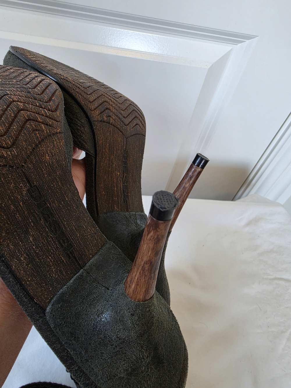 DIESEL CALLA DESIGNER LEATHER STILETTO PUMPS WOOD HEEL ANKLE CUFF EU 37 US 7 - Picture 11 of 11